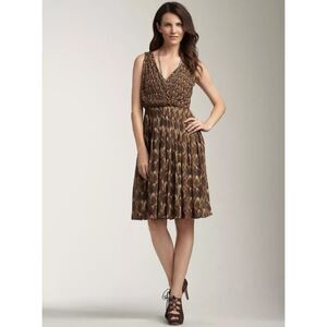 Talbots Feather Print Georgette Chiffon Sleeveless Lined Zip Midi Dress Fall 16P